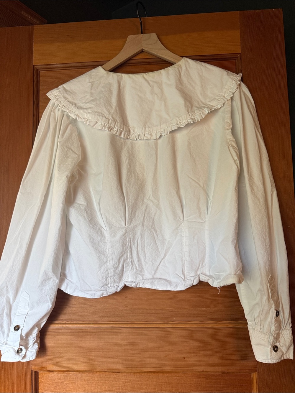 Ganni White Ruffle Collar Button-Down Blouse - Picture 3 of 5